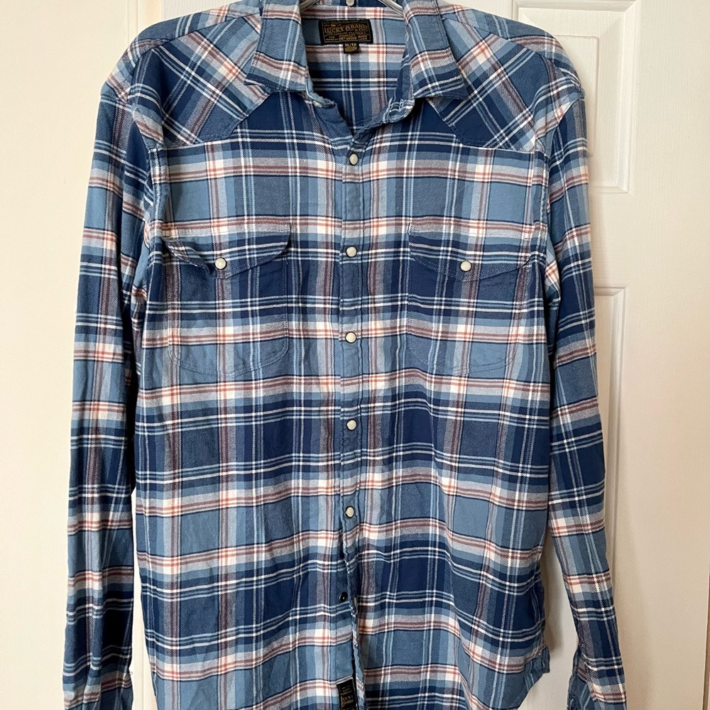 Lucky Brand Men's Flannel Shirt Plaid Long Sleeve Pearl Snap Western Size XL/TG - Picture 4 of 7